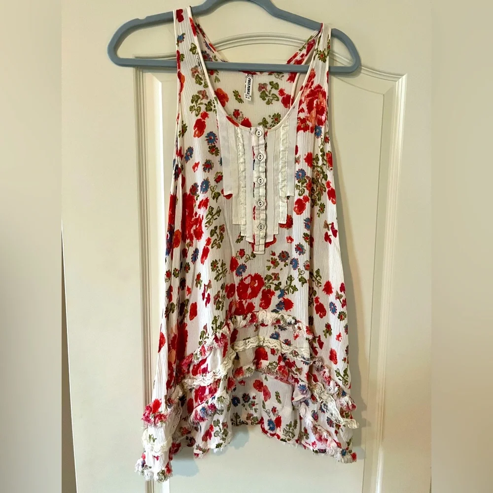 Free People Floral Sleeveless Hi-Low Blouse Summer Women’s Size Medium - Picture 1 of 15